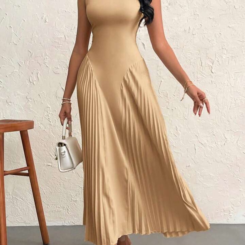 Elegant Tan Sleeveless Dress